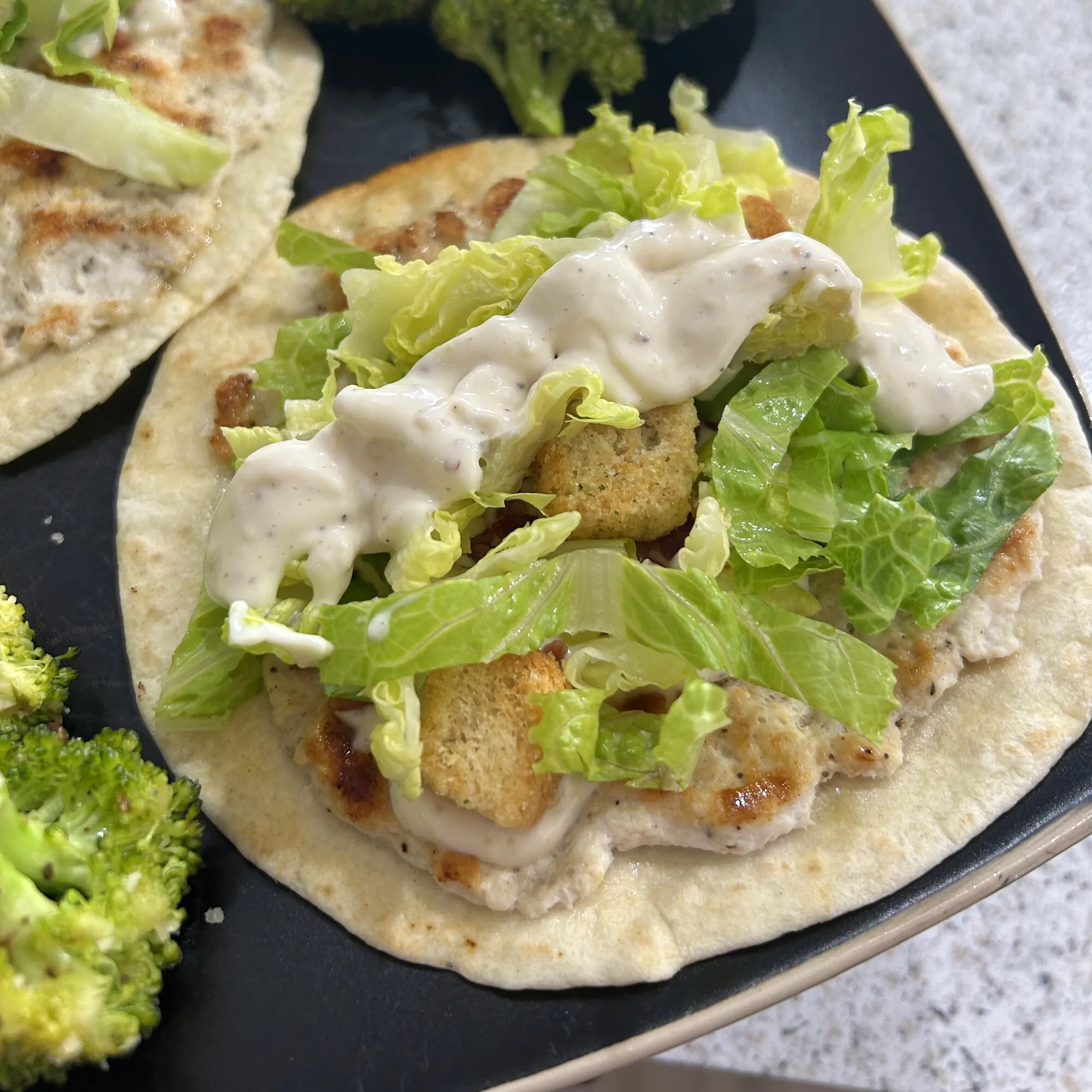 Chicken Caesar smash tacos